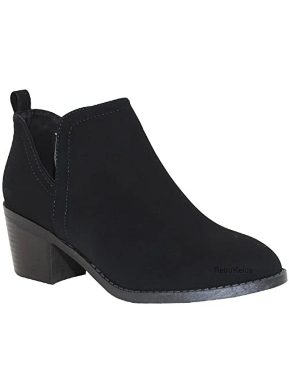 Womens Ankle Boots Square Toe Chunky Low Heel Slip On Booties